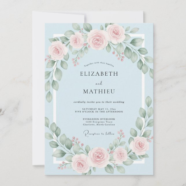 Powder Blush Wreath Wedding Invitation (Front)