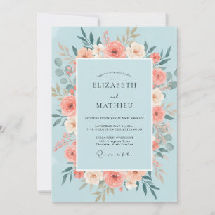 Powder Coral Peony Wedding Invitation