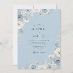 Powder Dusty Blue Petal Wedding Invitation