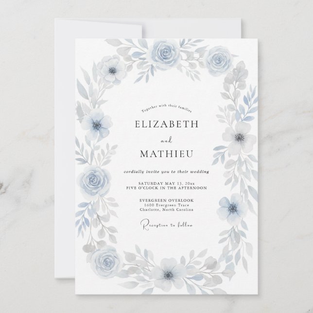 Powder Grey Anemone Wedding Invitation (Front)