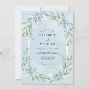 Powder Leafy Painted Wedding Invitation