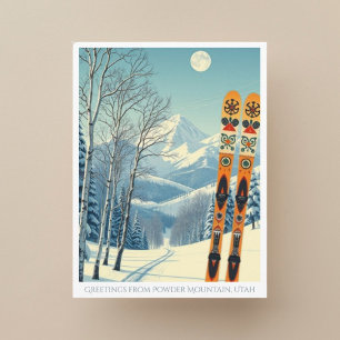 Powder Mountain Utah ski vacation retro Postcard
