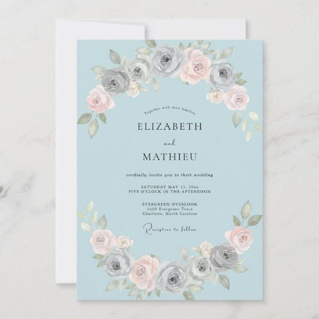 Powder Muted Blue Painted Wedding Invitation (Front)