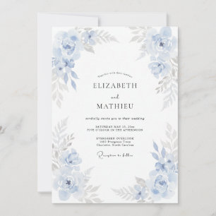Powder Muted Blue Petal Wedding Invitation