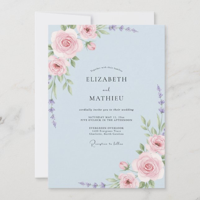 Powder Muted Mauve Blossom Wedding Invitation (Front)