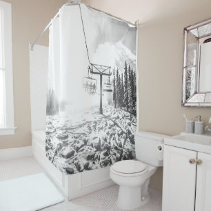 Powder on the Hill // Black and White Skilift Shower Curtain