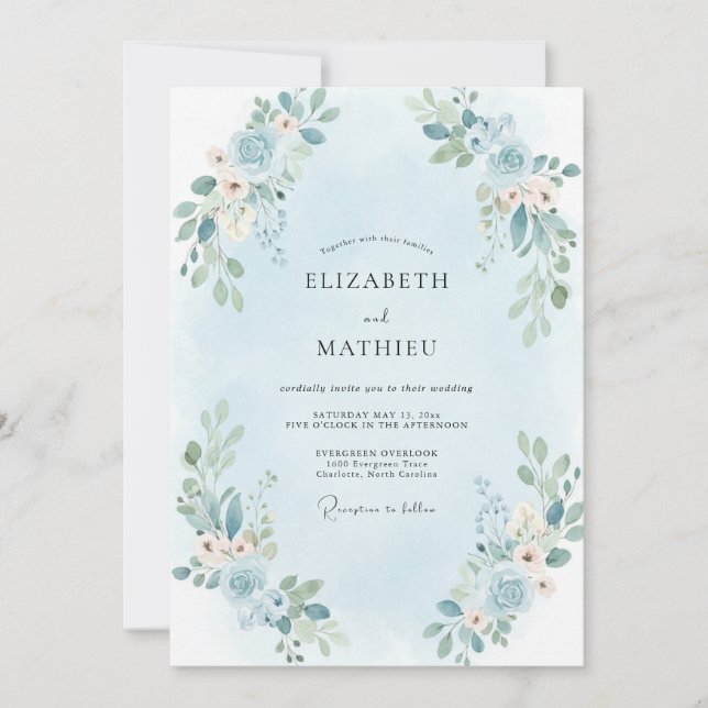 Powder Peach Foliage Eucalyptus Wedding Invitation (Front)