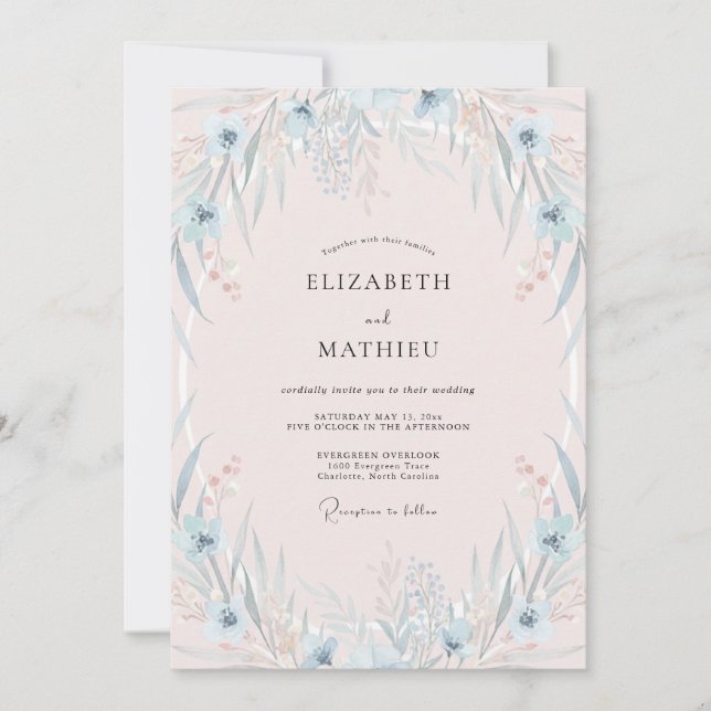 Powder Periwinkle Petal Wedding Invitation (Front)
