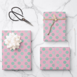powder pink and spring green polka dots wrapping paper sheet
