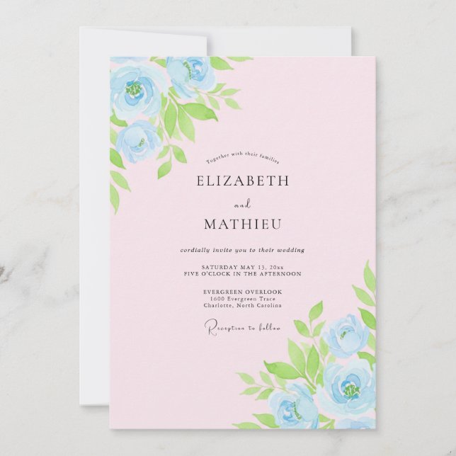 Powder Pink Azure Petal Wedding Invitation (Front)