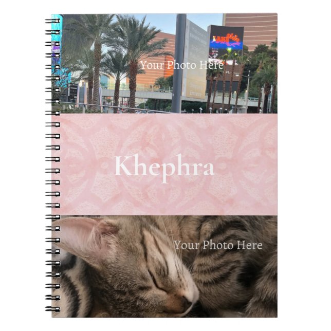 Powder Pink Batik Name and Photo Collage Notebook (Front)