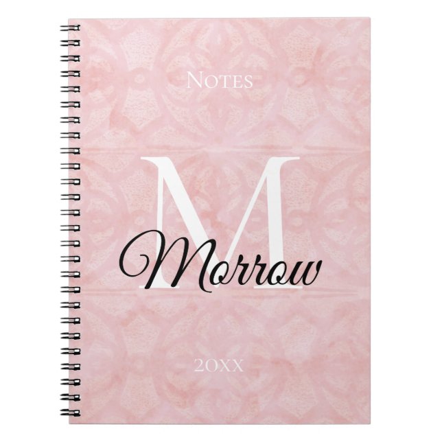  Powder Pink Batik Name and Year Monogrammed  Notebook (Front)