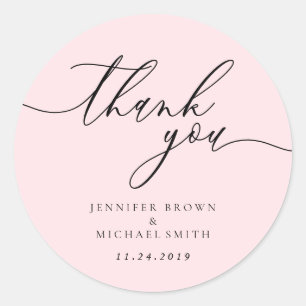 Powder Pink Clean Simple modernist thank you Classic Round Sticker