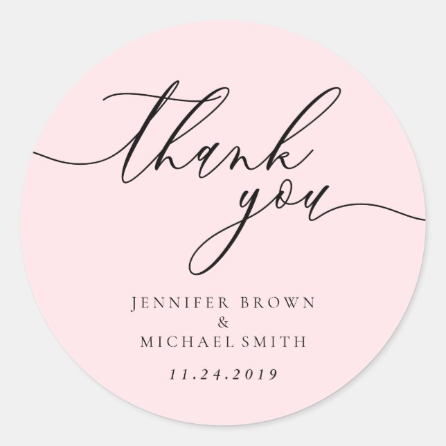 Powder Pink Clean Simple modernist thank you Classic Round Sticker (Front)