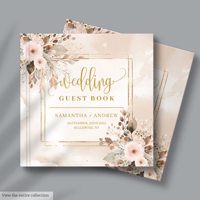 Powder Pink Ivory and Gold Boho Autumn Wedding Guest Book (Powder Pink Ivory and Gold Boho Autumn Wedding Guest Book)