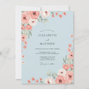Powder Pink Ranunculus Eucalyptus Wedding Invitation