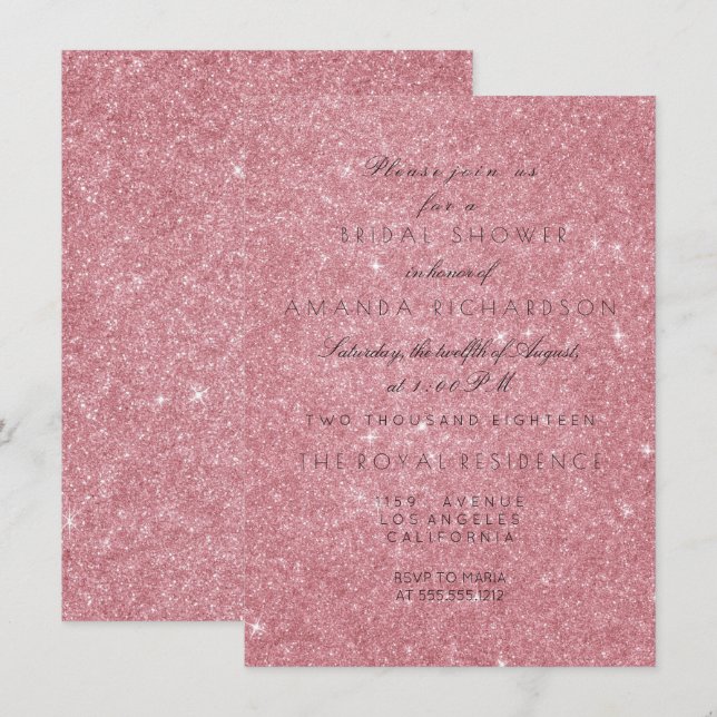 Powder Pink Rose Glitter Black White Bridal Shower Invitation (Front/Back)