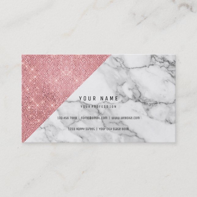 Powder Pink Rose Gold Faux Blush Vip Marble Gray Business Card (Front)