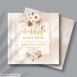 Powder Pink Sage and Gold Fall Bouquet Wedding Guest Book