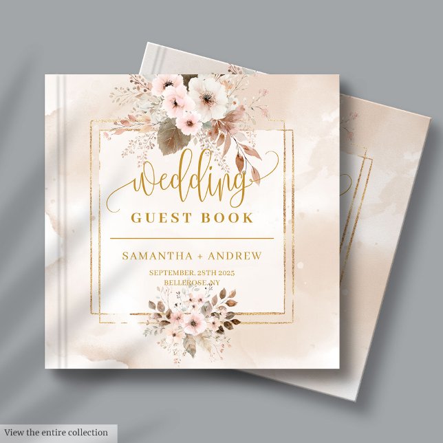 Powder Pink Sage and Gold Fall Bouquet Wedding Guest Book (Powder Pink Sage and Gold Fall Bouquet Wedding Guest Book)