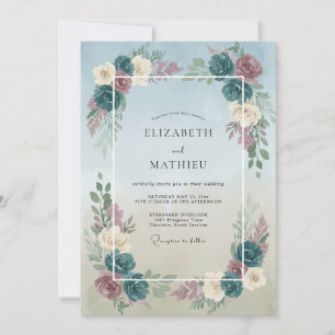 Powder Plum Peony Wedding Invitation