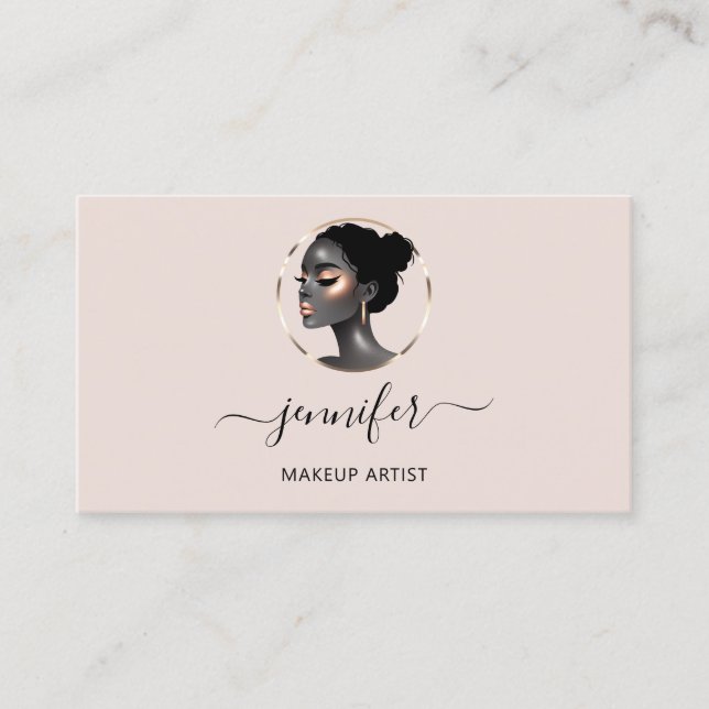 Powder Rose Gold Makeup Artist Logo Lashes QR CODE Business Card (Front)