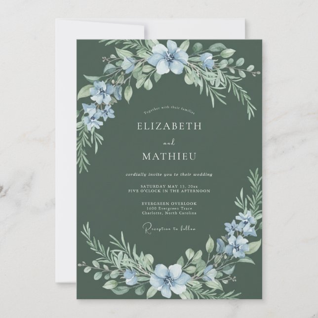 Powder Sage Petal Wedding Invitation (Front)