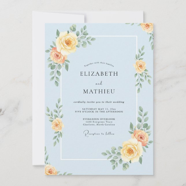 Powder Sky Peony Wedding Invitation (Front)