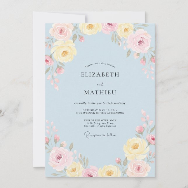 Powder Sky Ranunculus Eucalyptus Wedding Invitation (Front)
