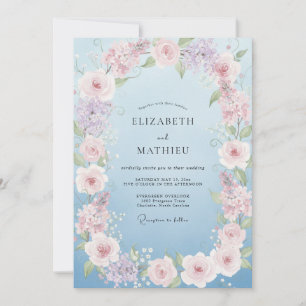 Powder Slate Blue Wreath Wedding Invitation