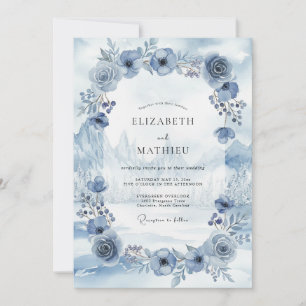 Powder Slate Wreath Wedding Invitation
