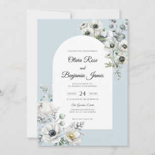 Powder Soft Blue Anemone Wedding Invitation