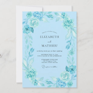Powder Soft Blue Wreath Wedding Invitation