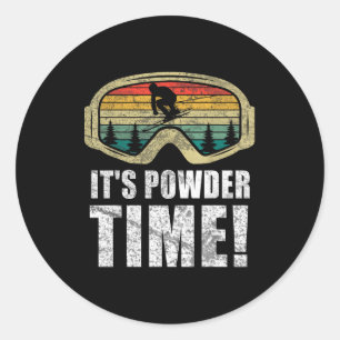 Powder time funny skiing snow freestyle winter top classic round sticker