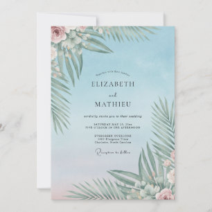 Powder Tropical Palm Eucalyptus Wedding Invitation