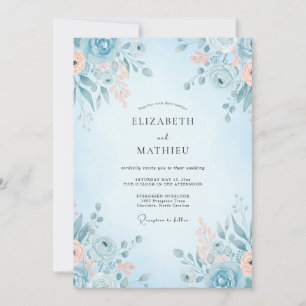 Powder Warm Peach Peony Wedding Invitation