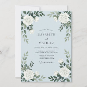 Powder White Leafy Wedding Invitation