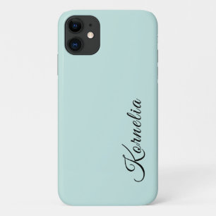Powdered Turquoise Solid Colour Minimalist Name iPhone 11 Case