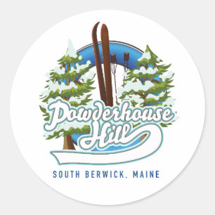 powderhouse hill south berwick maine ski logo classic round sticker