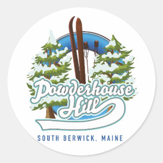 powderhouse hill south berwick maine ski logo classic round sticker