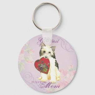 Powderpuff Heart Mom Key Ring