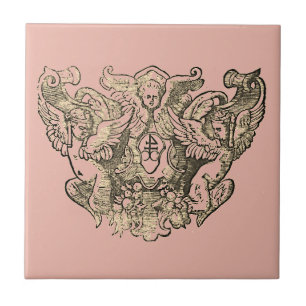 Powdery pink Angels - Coat of arms emblem baroque Tile