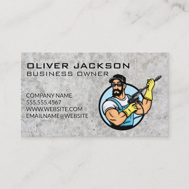 Power Cleaning Logo | Concrete Background Business Card (Front)