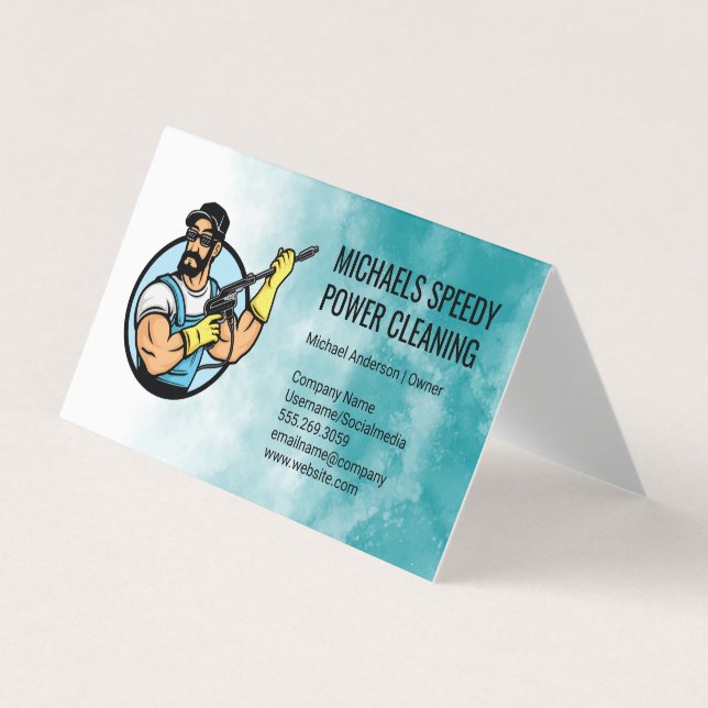 Power Cleaning Logo | Pressure Washing Business Card (Front)