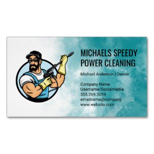 Power Cleaning Logo   Pressure Washing Magnetic Business Card