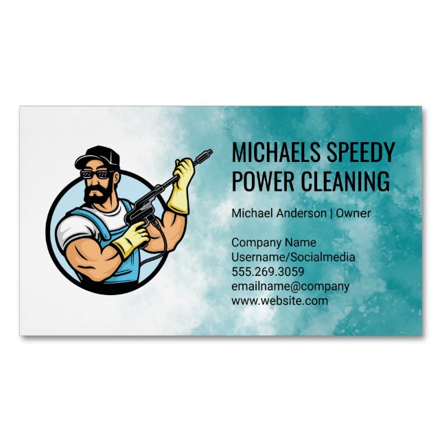 Power Cleaning Logo | Pressure Washing Magnetic Business Card (Front)