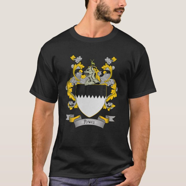 Power Coat Of Arms | Power Surname Family Crest T-Shirt (Front)