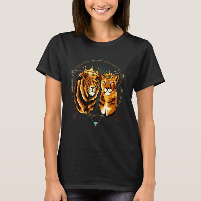 Power Couple Lion Lioness King & Queen Family Roya T-Shirt (Front)