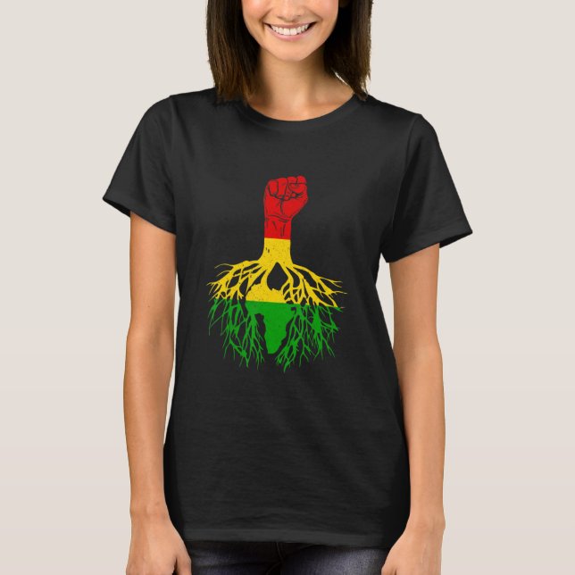 Power Fist Africa Roots Melanin Queen King Black H T-Shirt (Front)