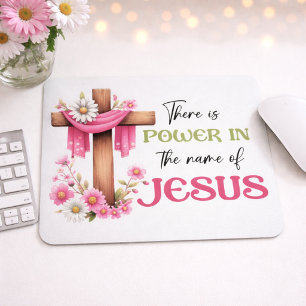 Power in the Name – Floral Cross Christian Mouse Mat